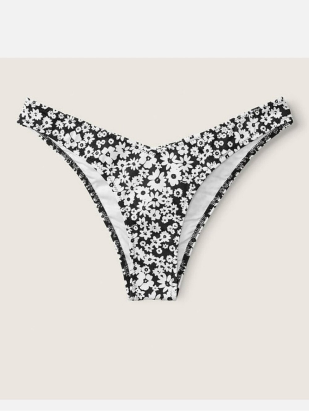 Victoria's secret pink v front itsy bikini swim bottom BLACK WHITE FLORAL LARGE